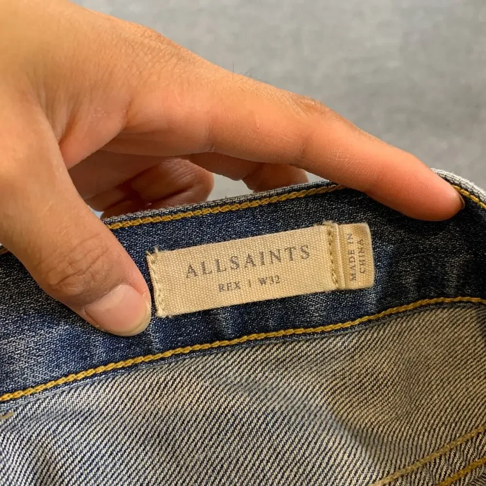 AllSaints Jeans Mens 32 Light Wash Rex Slim Fit Ripped Distressed Denim Stretch